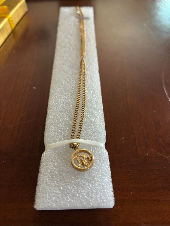 Jewelry - Christian Dior Gold Tone Round Pendant Charm Necklace w CD Chain New